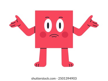 Comic square shape. Cartoon geometric square mascot, funny square character with facial emotions flat vector illustration. Cute square mascot with humorous face