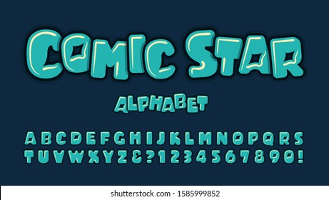 Comic Star is a cartoon alphabet with unusual cutouts and line highlights. Fun font for comics & superhero graphics. This lettering works best when each letter is rotated randomly for an uneven base.