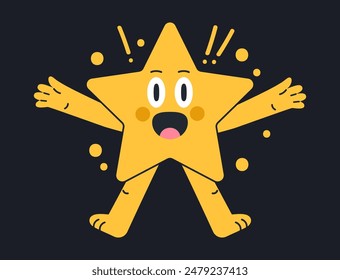 Comic star mascot. Funny star geometric character for math school learning, yellow star shape with exclamation emotion flat vector illustration. Cute star mascot with funny face