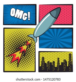 Comic story with bombs and explosions on frames, pop art cartoons. ,vector illustration.