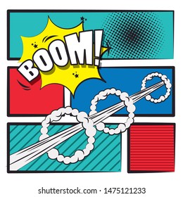 Comic story with bombs and explosions on frames, pop art cartoons. ,vector illustration.