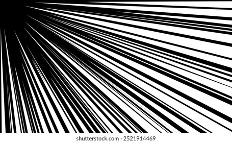 Comic strip radial motion lines. Anime comics book super hero speed fight blast rays black texture. Manga superhero action explosion dynamic moving linear effect. Cartoon light flash fast zoom stripes