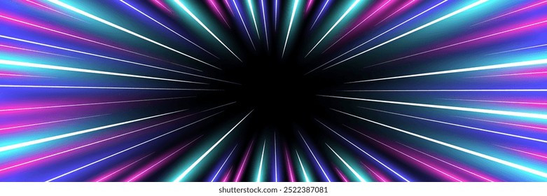 Senderos lineales luminosos de movimiento radial de tira cómica. Anime comics book super héroe de alta velocidad azul de rayos brillantes de color rosa. Abstractas efecto dinámico de acción cósmica warp o superhéroe. Rayas de zoom rápido de flash ligero