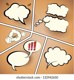 Comic Strip Speech Bubbles on textured paper, vector illustration