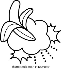 Comic style banana sticker icon in outline style