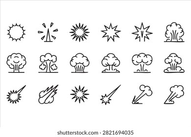 Comic Style Blast and Meteor Strike Outline Icons for Action Graphics