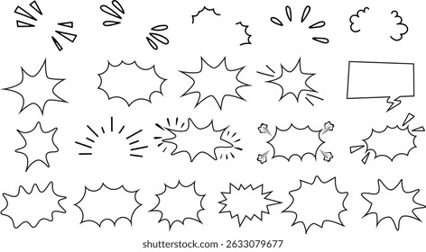 Boom de estilo cômico, explosão e balões de fala definidos. Design de silhueta preta para pop art e ilustrações retrô.