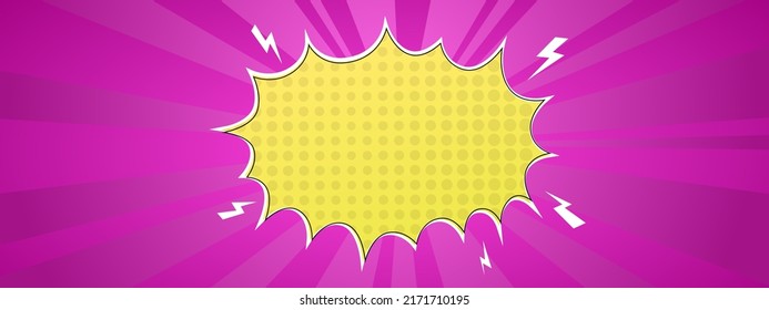 Comic style cartoon banner with explosion. Bright vector background with halftone effect and blank bubble for text. Childish poster template