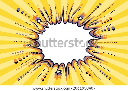 Comic Style Cartoon Banner Template. Speech bubble on striped pop art style background. Festive attractive speech bubble in cartoon design. Add your own text or object. Multiple uses signboard. 
