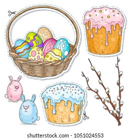 comic style colorful icons, set Easter