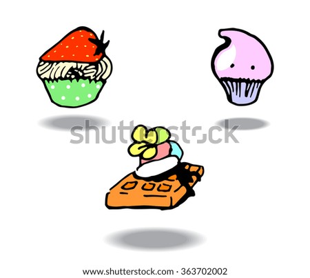 comic style colorful sweets, minimalistic design with shadows