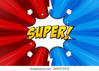 Comic style cool cartoon book poster super hero speech bubble joyful expression. Cartoon font label tag expression. Comic text sound effects. Protistoyanya, effect of explosion. Vector illustration