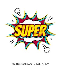 Comic style cool cartoon book poster, super speech bubble, joyful expression