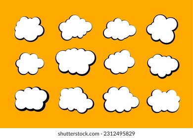 comic style cute clouds element in set vector