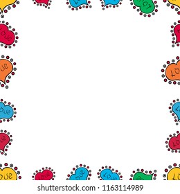 Comic style doodle frame consists of white, black and blue border. Vector. Seamless pattern.