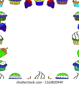Comic style doodle frame consists of white, black and blue border. Vector illustration. Seamless.
