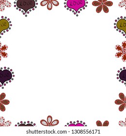 Comic style doodle frame consists of black, brown and white border. Vector. Seamless pattern.
