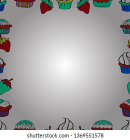 Comic style doodle frame consists of green, red and white border. Seamless pattern. Vector.