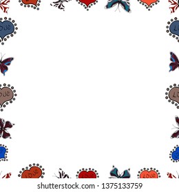 Comic style doodle frame consists of white, black and blue border. Vector illustration. Seamless.