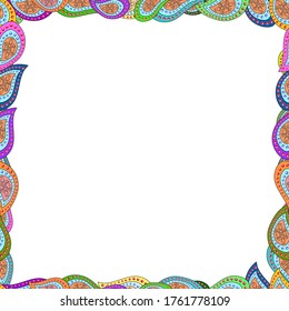 Comic style doodle frame consists of blue, white and orange border. Seamless pattern. Vector.
