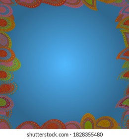 Comic style doodle frame consists of orange, blue and yellow border. Seamless. Vector illustration.