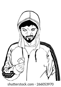 Comic Style Drawing Of A Drug Dealer In Black And White