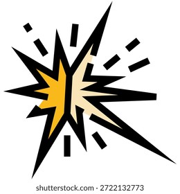 Explosión de estilo cómico que estalla en un destello brillante con contornos negros audaces y Formas dinámicas, transmitiendo impacto, sorpresa y movimiento enérgico para cómics, anuncios, App y diseño