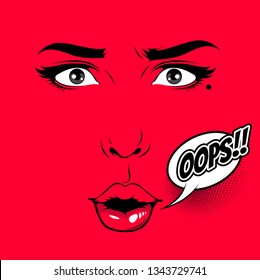 Comic Style Female Faces, pop art speech bubbles , doodle art, Vector illustration.