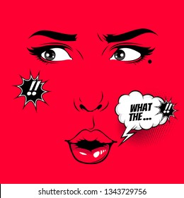 Comic Style Female Faces, pop art speech bubbles , doodle art, Vector illustration.