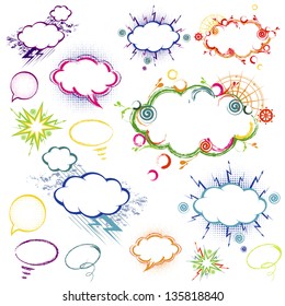 Comic style hand drawn speech bubbles in different colors varieties (see jpg version in my portfolio)