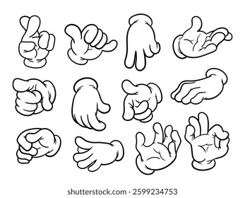 Comic Style Hand Gloves – Nostalgic Gesture Collection Vector Illustration