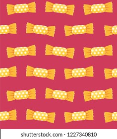 Comic style hard candy seamless pattern composition. Vector graphic design element, perfect for greeting cards or website. Sweet candy in a yellow wrapping paper falling from the sky.