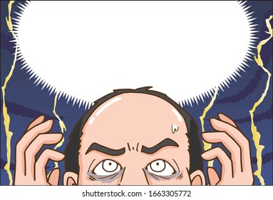 Comic style illustration of a man suffering from thinning hair