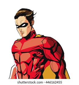 comic style male superheroe with red uniform icon