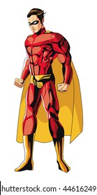 comic style male superheroe with red uniform icon