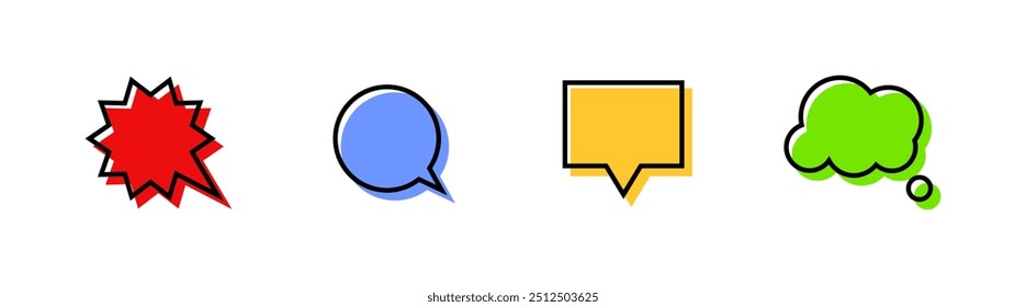 Comic style message bubble set icons. Flat style. Vector icons.