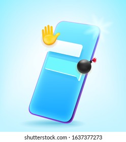 Comic style modern mobile phone with message template