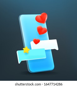 Comic style modern mobile phone with message template