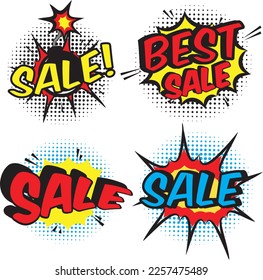 Comic Style offers. Best sales comic promo labels. Comic sale discount banner for sale promotion. vector