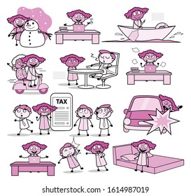 Comic Style Office Lady - Set of Concepts Vector illustrations