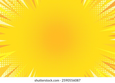 Comic style pop art yellow background. Zoom effect creative yellow halftone style background. Superhero background