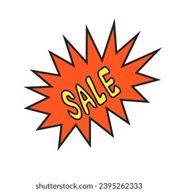 Estilo de cómic "SALE" escritura de texto plantilla logotipo icono de diseño vector.  Adecuado para marketing, marca, promoción, necesidades de negocio, etc.