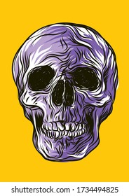 Comic style skull on a yellow background.
