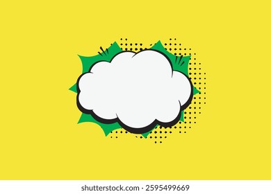 Comic Style Speech Bubble on Vibrant Yellow Background with Pop Art Theme