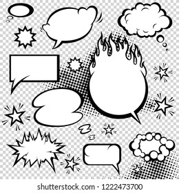 Comic style speech bubbles collection. Funny design vector items illustration