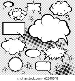 Comic style speech bubbles collection. Funny design vector items illustration.