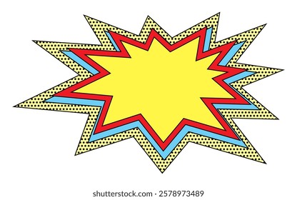 Comic style starburst explosion in yellow, red, blue, and black - Vector Illustration
