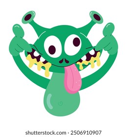 A comic style sticker of happy alien dab dance 

