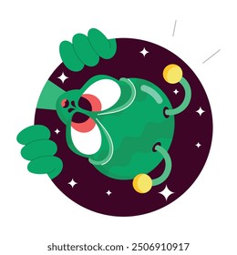 A comic style sticker of happy alien dab dance 

