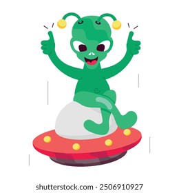 A comic style sticker of happy alien dab dance 

